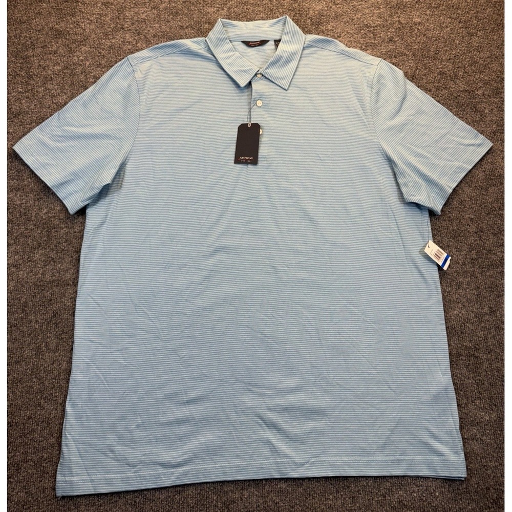 Arrow Cambridge Club Men's Size XL Blue Striped Polo Shirt Short Sleeve NWT